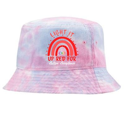 Light It Up Red For Autism Acceptance Red Rainbow Tie-Dyed Bucket Hat