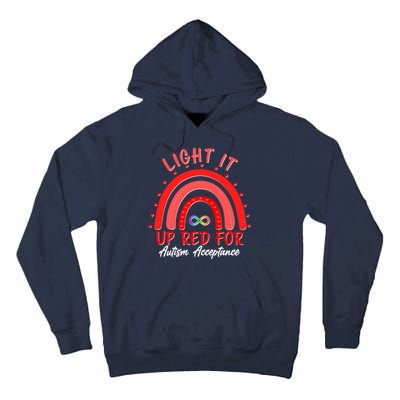 Light It Up Red For Autism Acceptance Red Rainbow Tall Hoodie