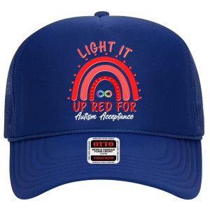 Light It Up Red For Autism Acceptance Red Rainbow High Crown Mesh Back Trucker Hat