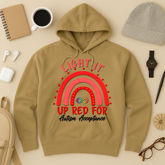 Light It Up Red For Autism Acceptance Red Rainbow Hoodie