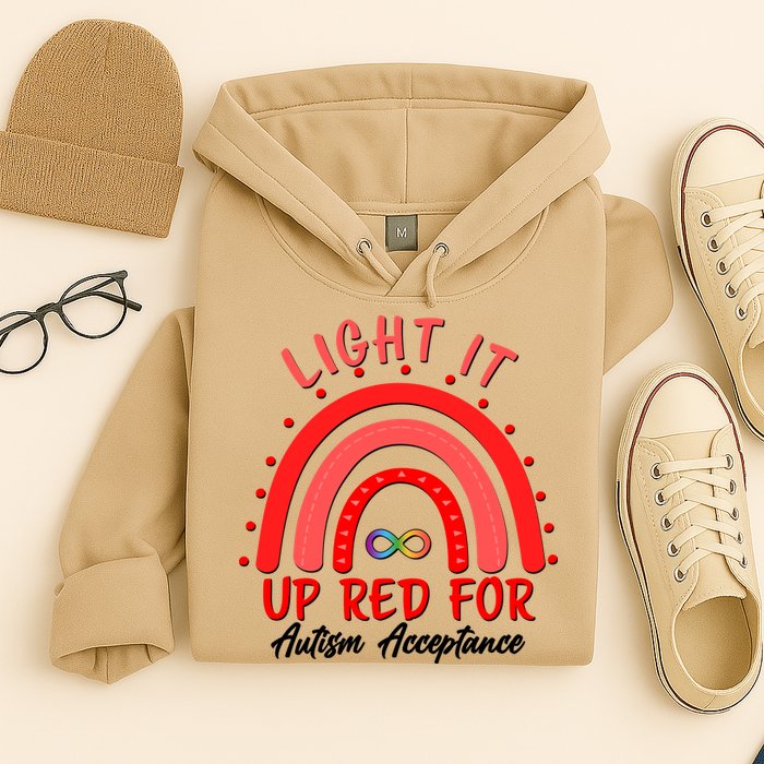 Light It Up Red For Autism Acceptance Red Rainbow Hoodie