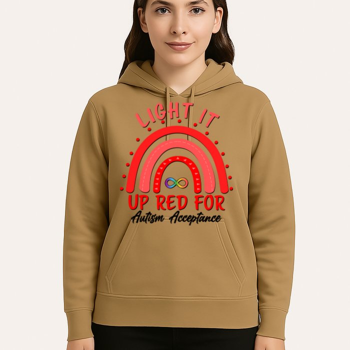 Light It Up Red For Autism Acceptance Red Rainbow Hoodie