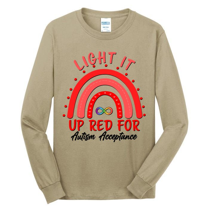 Light It Up Red For Autism Acceptance Red Rainbow Tall Long Sleeve T-Shirt