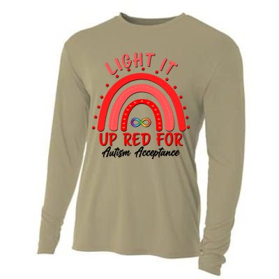 Light It Up Red For Autism Acceptance Red Rainbow Cooling Performance Long Sleeve Crew