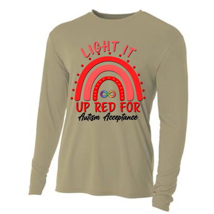 Light It Up Red For Autism Acceptance Red Rainbow Cooling Performance Long Sleeve Crew