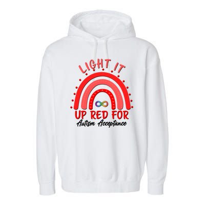 Light It Up Red For Autism Acceptance Red Rainbow Garment-Dyed Fleece Hoodie