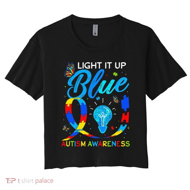 Light It Up Blue Autism Awareness Puzzle Women Crop Top