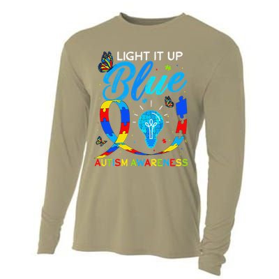 Light It Up Blue Autism Awareness Puzzle Women Cooling Performance Long Sleeve Crew