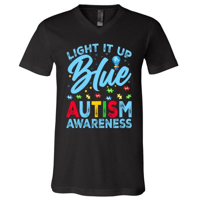 Light It Up Blue Autism Awareness V-Neck T-Shirt