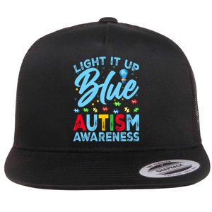 Light It Up Blue Autism Awareness Flat Bill Trucker Hat