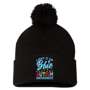 Light It Up Blue Autism Awareness Pom Pom 12in Knit Beanie