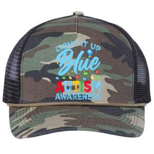 Light It Up Blue Autism Awareness Retro Rope Trucker Hat Cap