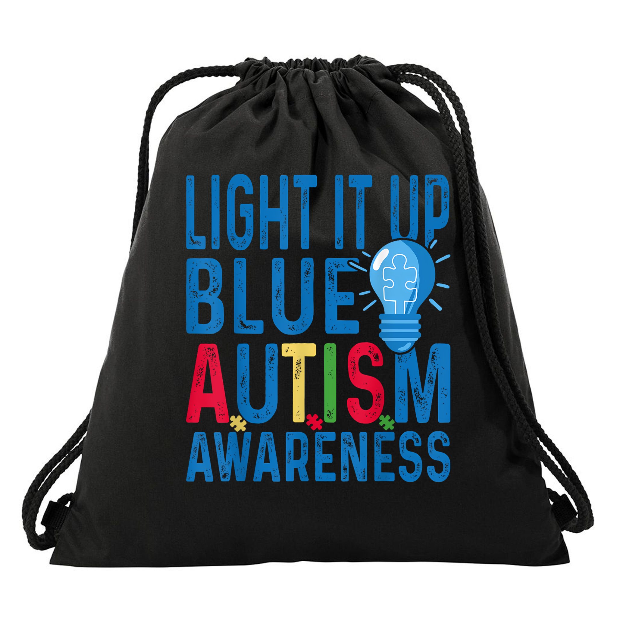 Light It Up Blue Autism Awareness Drawstring Bag