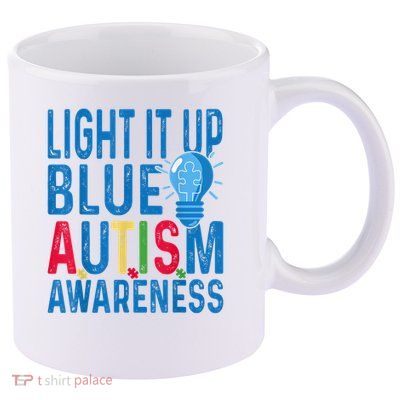 Light It Up Blue Autism Awareness 11oz C Handle Ceramic Mug