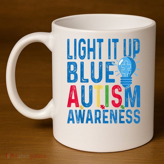 Light It Up Blue Autism Awareness 11oz C Handle Ceramic Mug