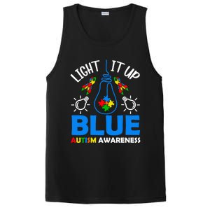 Light It Up Blue Autism Awareness Autistic Puzzle Piece Gift PosiCharge Competitor Tank