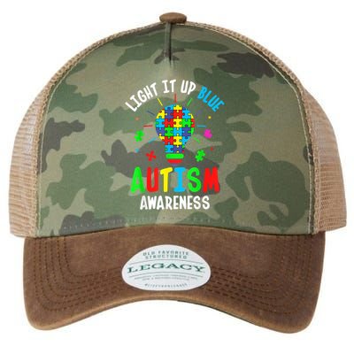 Light It Up Blue Autism Awareness Puzzle Piece Boy Legacy Tie Dye Trucker Hat