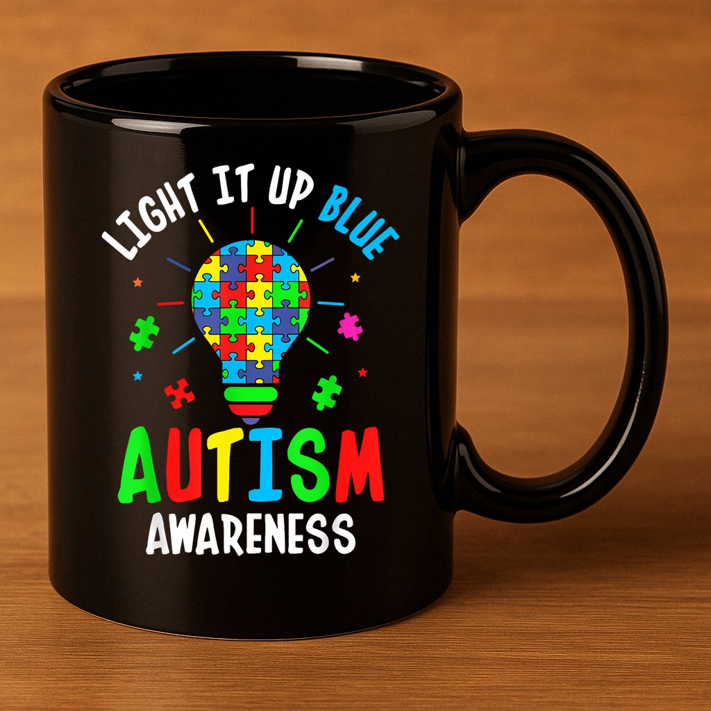 Light It Up Blue Autism Awareness Puzzle Piece Boy 11oz C Handle Ceramic Mug