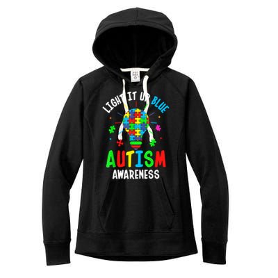 Light It Up Blue Autism Awareness Puzzle Piece Boy Women's Fleece Hoodie