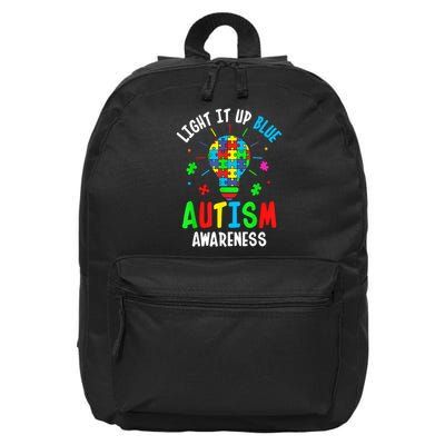 Light It Up Blue Autism Awareness Puzzle Piece Boy 16 in Basic Backpack