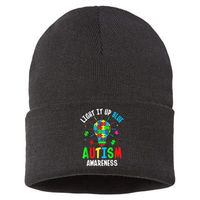 Light It Up Blue Autism Awareness Puzzle Piece Boy Sustainable Knit Beanie