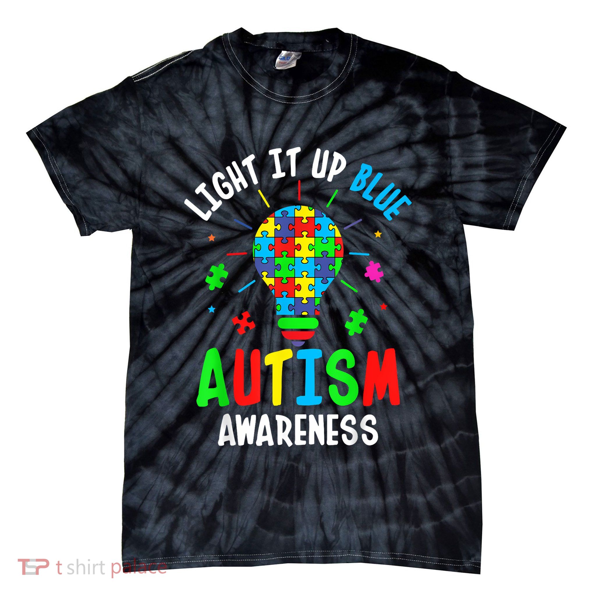 Light It Up Blue Autism Awareness Puzzle Piece Boy Tie-Dye T-Shirt
