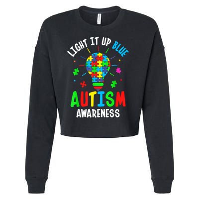 Light It Up Blue Autism Awareness Puzzle Piece Boy Cropped Pullover Crew