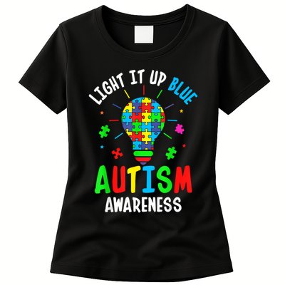 Light It Up Blue Autism Awareness Puzzle Piece Boy Womens T-Shirt