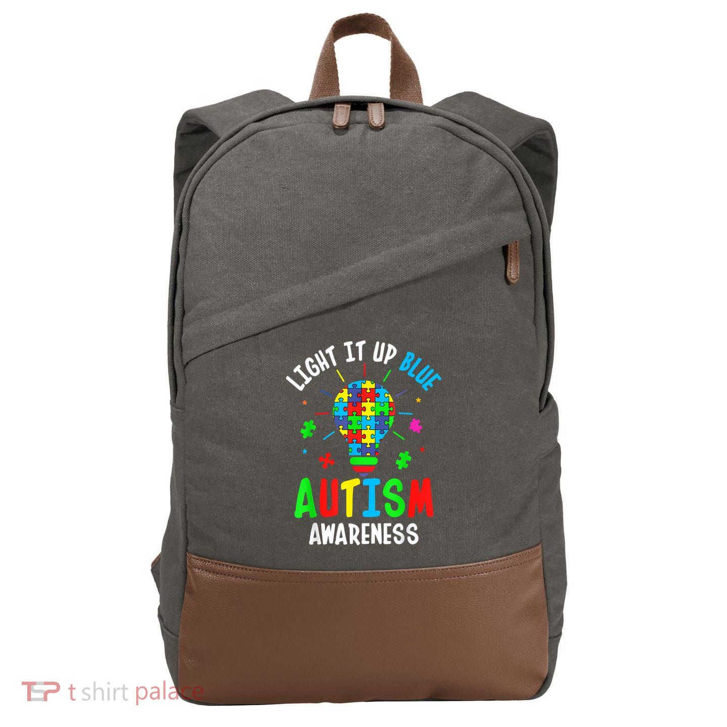Light It Up Blue Autism Awareness Puzzle Piece Boy Cotton Canvas Backpack