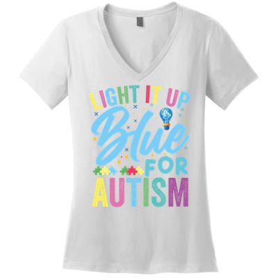 Light It Up Blue Autism Awareness Sweat Women's V-Neck T-Shirt