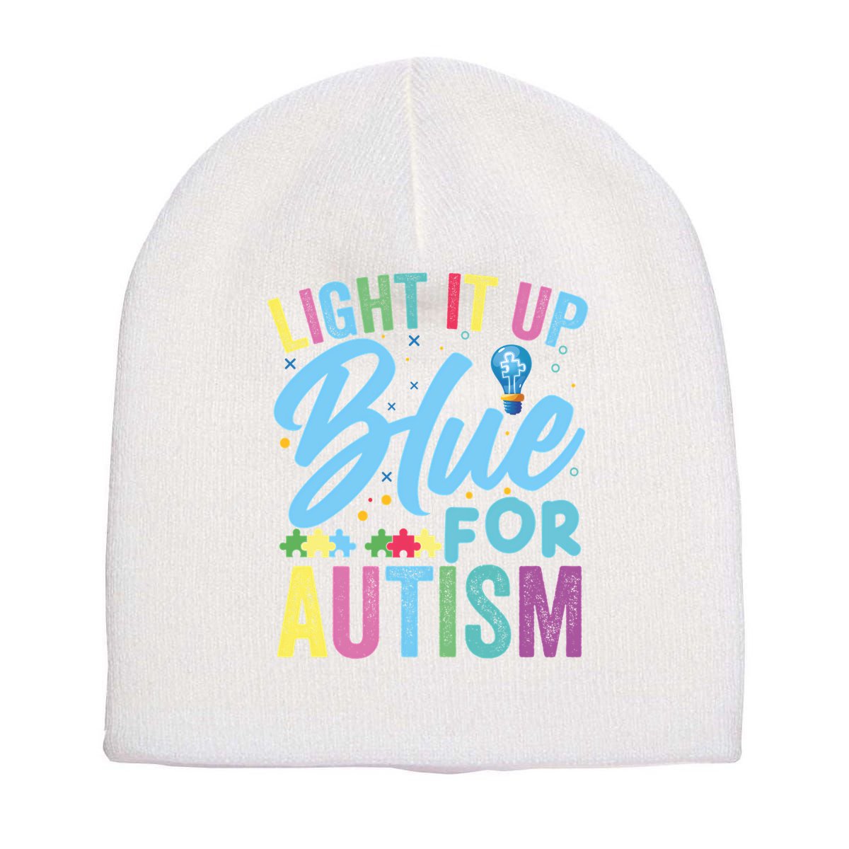 Light It Up Blue Autism Awareness Sweat Short Acrylic Beanie