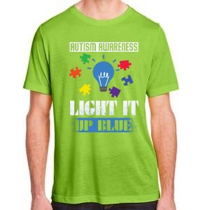 Light It Up Blue Autism Awareness Ribbon Puzzle Pieces Gift Adult ChromaSoft Performance T-Shirt