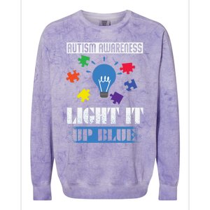 Light It Up Blue Autism Awareness Ribbon Puzzle Pieces Gift Colorblast Crewneck Sweatshirt