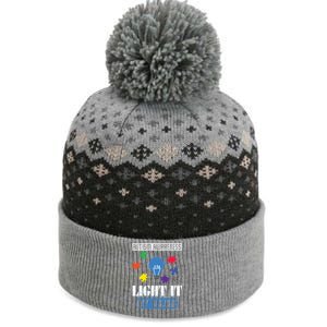 Light It Up Blue Autism Awareness Ribbon Puzzle Pieces Gift The Baniff Cuffed Pom Beanie