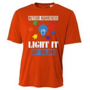 Light It Up Blue Autism Awareness Ribbon Puzzle Pieces Gift Cooling Performance Crew T-Shirt