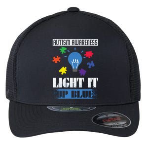 Light It Up Blue Autism Awareness Ribbon Puzzle Pieces Gift Flexfit Unipanel Trucker Cap