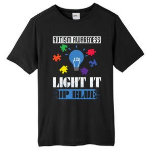 Light It Up Blue Autism Awareness Ribbon Puzzle Pieces Gift Tall Fusion ChromaSoft Performance T-Shirt