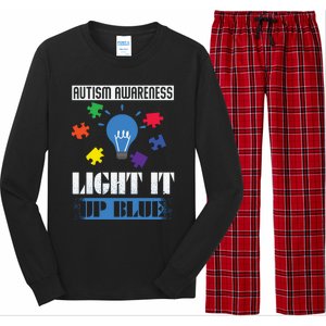 Light It Up Blue Autism Awareness Ribbon Puzzle Pieces Gift Long Sleeve Pajama Set