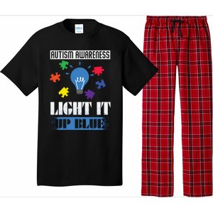 Light It Up Blue Autism Awareness Ribbon Puzzle Pieces Gift Pajama Set