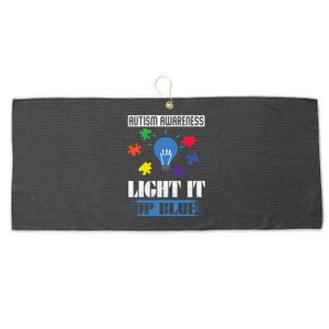 Light It Up Blue Autism Awareness Ribbon Puzzle Pieces Gift Large Microfiber Waffle Golf Towel