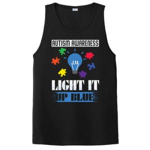 Light It Up Blue Autism Awareness Ribbon Puzzle Pieces Gift PosiCharge Competitor Tank