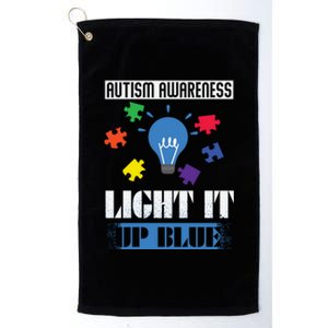 Light It Up Blue Autism Awareness Ribbon Puzzle Pieces Gift Platinum Collection Golf Towel