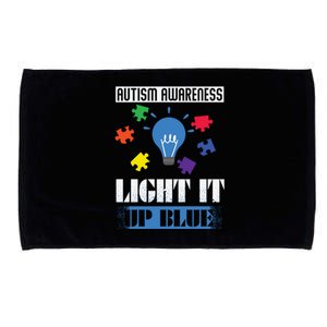 Light It Up Blue Autism Awareness Ribbon Puzzle Pieces Gift Microfiber Hand Towel