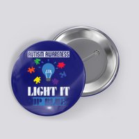 Light It Up Blue Autism Awareness Ribbon Puzzle Pieces Gift Button