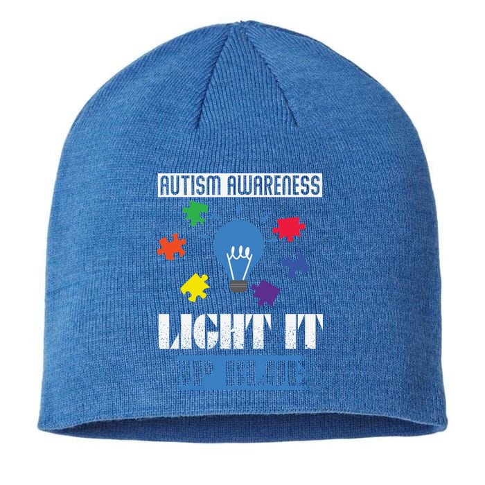 Light It Up Blue Autism Awareness Ribbon Puzzle Pieces Gift Sustainable Beanie