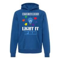 Light It Up Blue Autism Awareness Ribbon Puzzle Pieces Gift Premium Hoodie