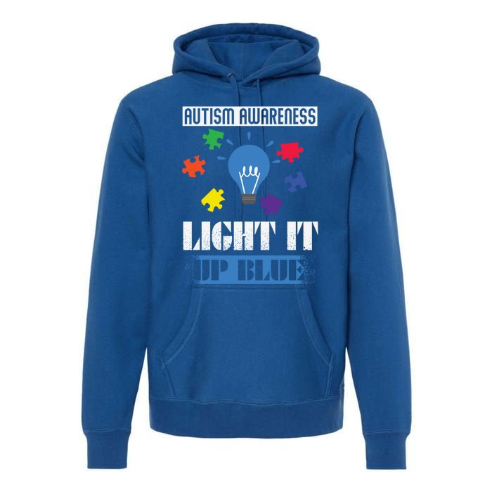 Light It Up Blue Autism Awareness Ribbon Puzzle Pieces Gift Premium Hoodie