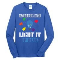 Light It Up Blue Autism Awareness Ribbon Puzzle Pieces Gift Tall Long Sleeve T-Shirt