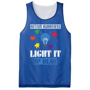 Light It Up Blue Autism Awareness Ribbon Puzzle Pieces Gift Mesh Reversible Basketball Jersey Tank