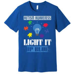 Light It Up Blue Autism Awareness Ribbon Puzzle Pieces Gift Premium T-Shirt